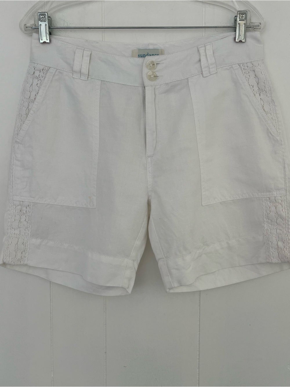 Sundance Shorts Crocheted Lace White Linen Cotton Size Relaxed Fit Size 6